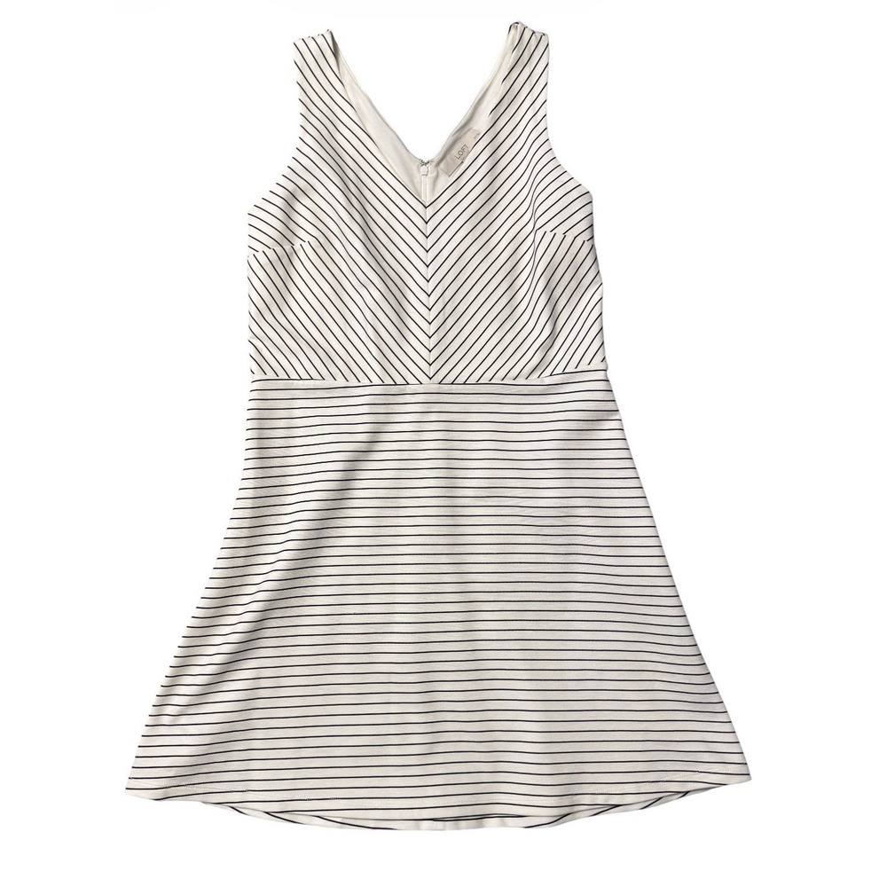 LOFT Petites Striped Sleeveless‎ Dress Size 10P Black White